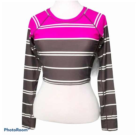 Athleta Womens Colorblock Cropped Rash Guard Striped Size SMALL S Swim Beach NEW - Picture 4 of 12
